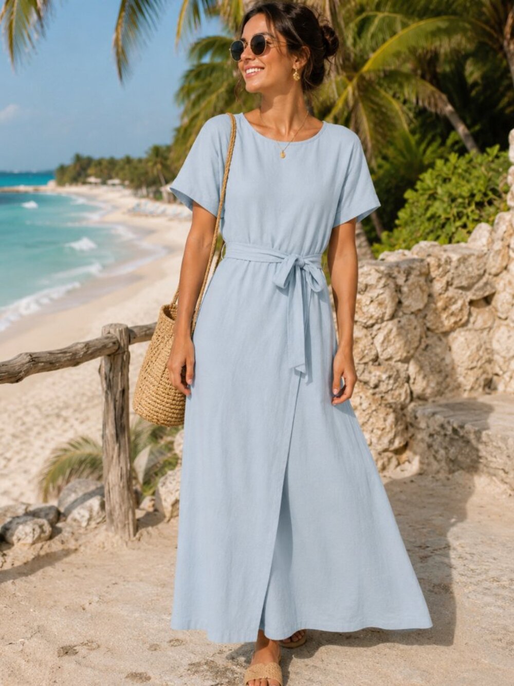 Pomander Place Blue Sawyer Tie Maxi Dress Size Small